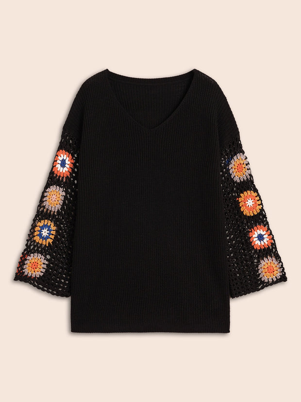 Women's Pullover Sweater Floral Embroidered Size M Cotton 6