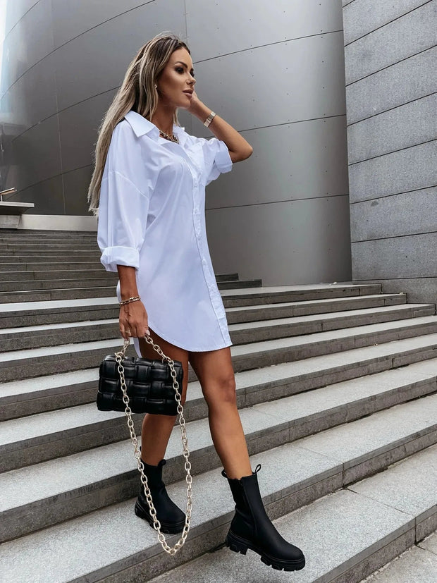 Women's Shirt Dress in Premium Polyester Blend with Slight Stretch – Versatile and Comfortable for All Occasions-Cramta