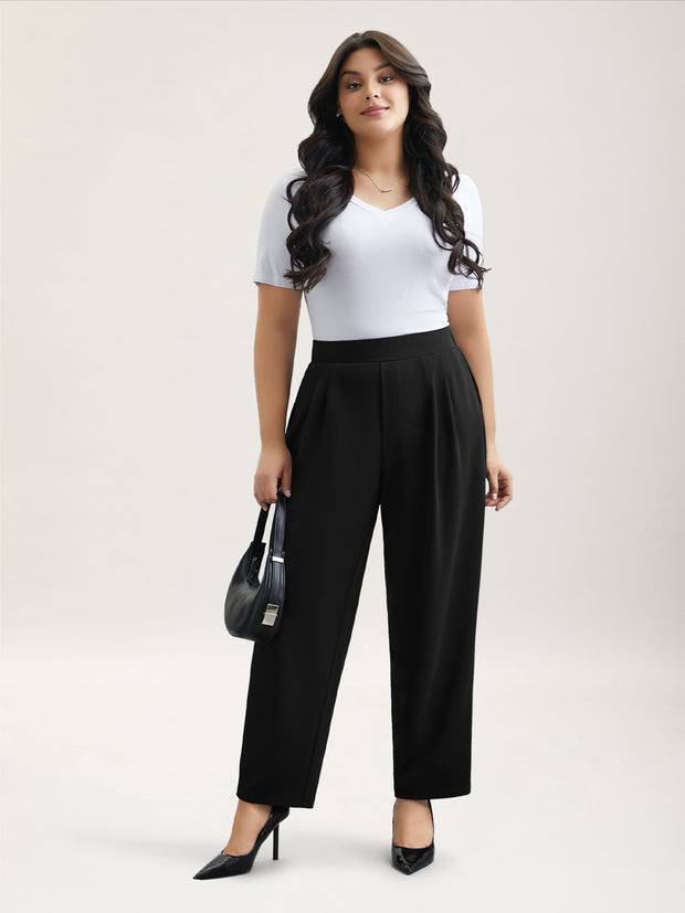 Women's Straight Leg Pants Black Size M Stretchy Polyester Spandex 1