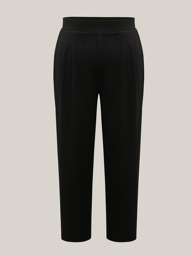 Women's Straight Leg Pants Black Size M Stretchy Polyester Spandex 7
