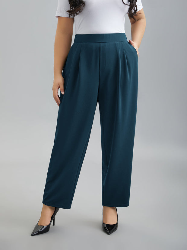 Women's Straight Leg Pants Black Size M Stretchy Polyester Spandex 8