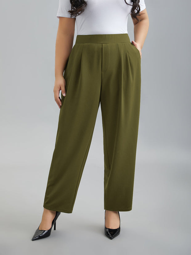 Women's Straight Leg Pants Black Size M Stretchy Polyester Spandex 9