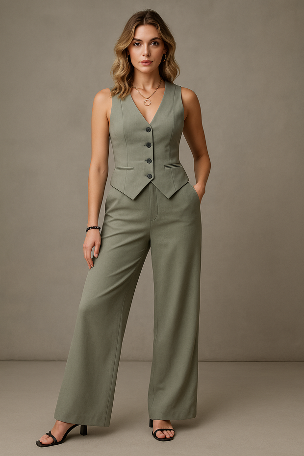 Women's Suit Grey Size M Polyester Two-Piece Vest Set 0