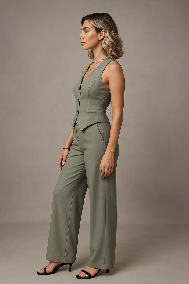 Women's Suit Grey Size M Polyester Two-Piece Vest Set 1
