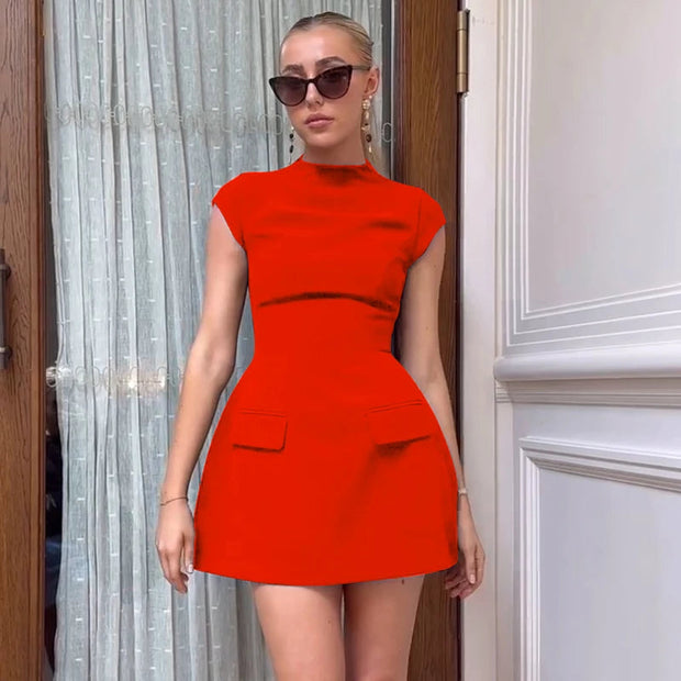 Women's Summer Mini Dress – Lightweight Short Sleeve Casual Polyester Dress for Warm Weather-Cramta