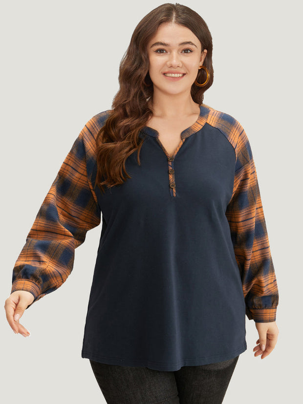 Women's Sweatshirt Plaid Size M Cotton Relaxed Fit 8