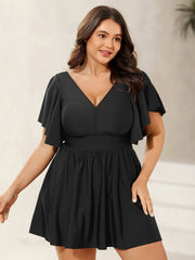 Women's Swim Dress Blue Size M Polyester with Ruffled Sleeves 0