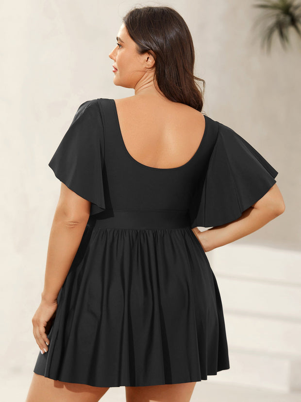 Women's Swim Dress Blue Size M Polyester with Ruffled Sleeves 3