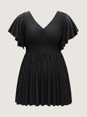 Women's Swim Dress Blue Size M Polyester with Ruffled Sleeves 5