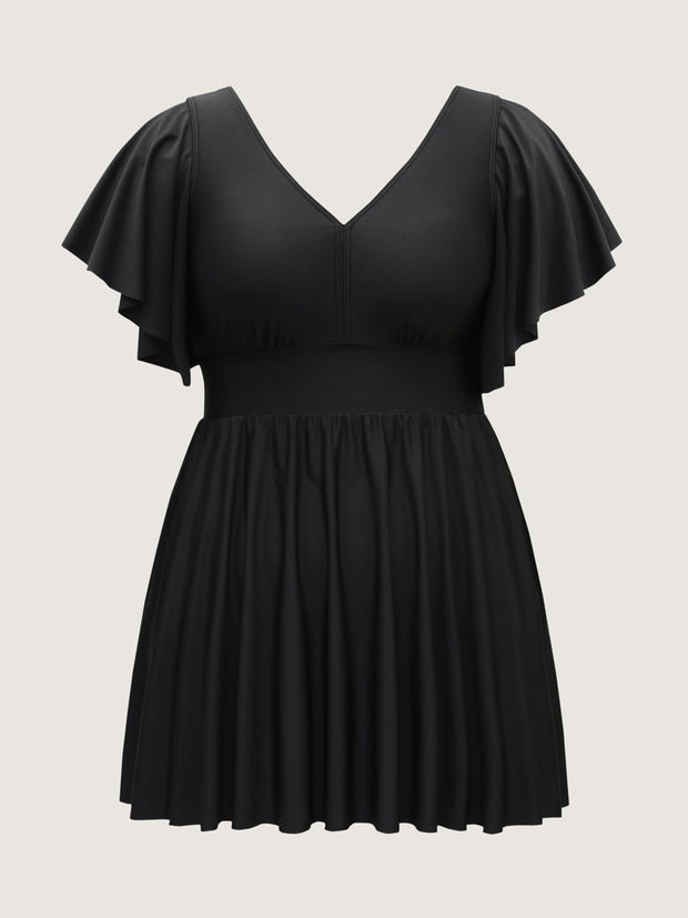 Women's Swim Dress Blue Size M Polyester with Ruffled Sleeves 5