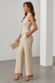 Women's Tailored Suit Set – Black Sleeveless Vest and Loose-Fit Trousers in Size M