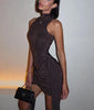 Women's Turtleneck Mini Dress – Comfortable 100% Polyester Summer Dress with Slight Stretch, Versatile for Any Occasion-Cramta