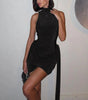 Women's Turtleneck Mini Dress – Comfortable 100% Polyester Summer Dress with Slight Stretch, Versatile for Any Occasion-Cramta