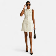 Women's Tweed Cocktail Dress with Pearl Button Closure – Elegant Sleeveless Formal Dress for Special Occasions