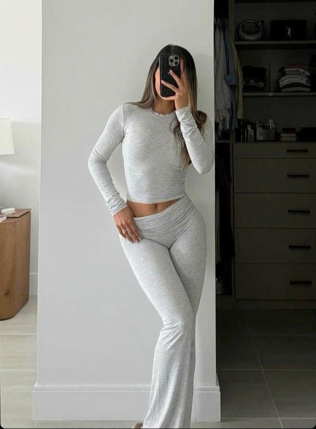 Womens Lounge Set - Crop Top and Flared Pants, Soft-Stretch Loungewear Set for Comfort and Style