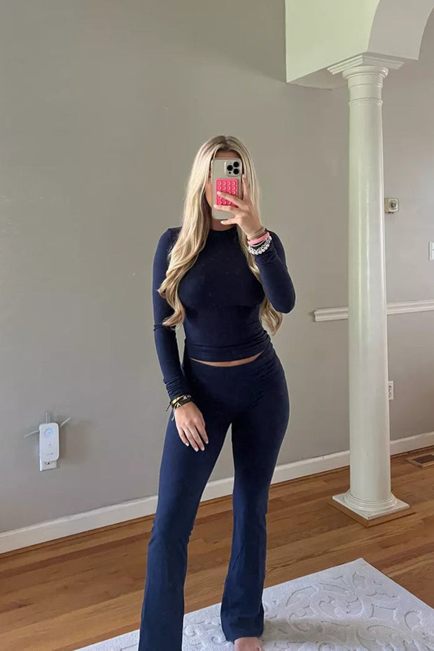 Womens Lounge Set - Crop Top and Flared Pants, Soft-Stretch Loungewear Set for Comfort and Style