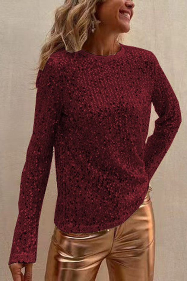 BellaModa Sequined Blouse - Add a Touch of Sparkling Elegance to Your Evenings-Cramta