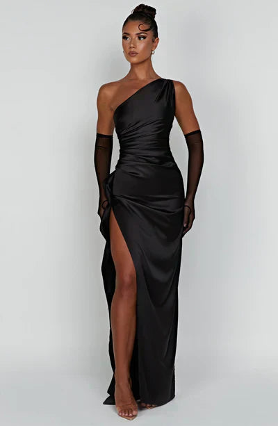 Ariel Satin Dress - Sophisticated Elegance with High Slit for a Glamorous Look-Cramta