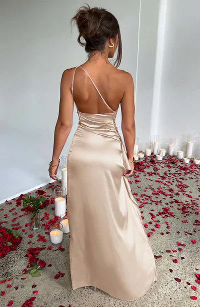 Ariel Satin Dress - Sophisticated Elegance with High Slit for a Glamorous Look-Cramta
