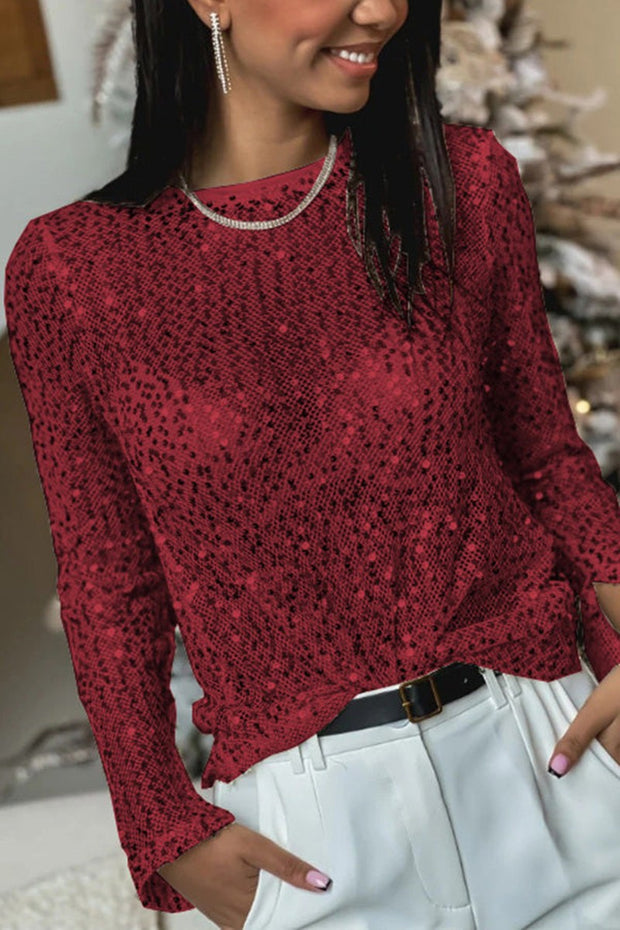 BellaModa Sequined Blouse - Add a Touch of Sparkling Elegance to Your Evenings-Cramta