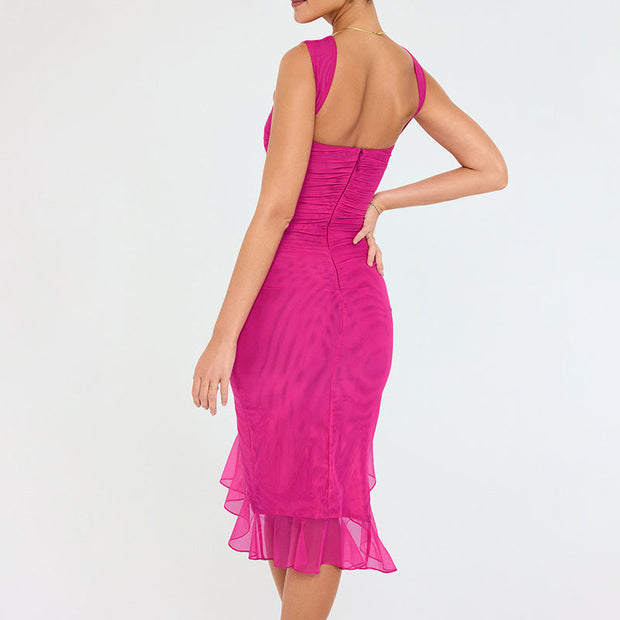 Celeste Ruffled Midi Dress – Elegant Flowy Mid-Length Summer Sundress for Women-Cramta