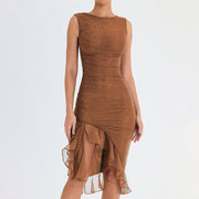 Celeste Ruffled Midi Dress – Elegant Flowy Mid-Length Summer Sundress for Women-Cramta