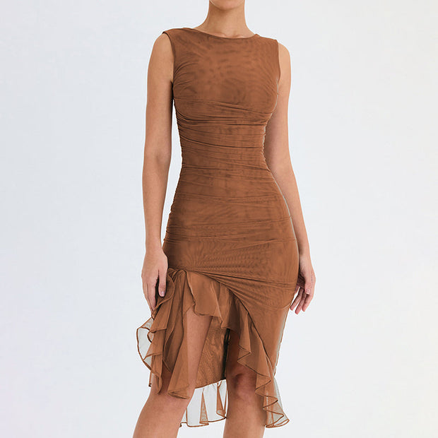Celeste Ruffled Midi Dress – Elegant Flowy Mid-Length Summer Sundress for Women-Cramta