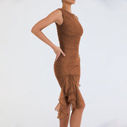 Celeste Ruffled Midi Dress – Elegant Flowy Mid-Length Summer Sundress for Women-Cramta
