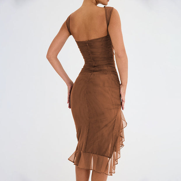 Celeste Ruffled Midi Dress – Elegant Flowy Mid-Length Summer Sundress for Women-Cramta