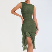Celeste Ruffled Midi Dress – Elegant Flowy Mid-Length Summer Sundress for Women-Cramta