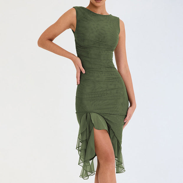 Celeste Ruffled Midi Dress – Elegant Flowy Mid-Length Summer Sundress for Women-Cramta