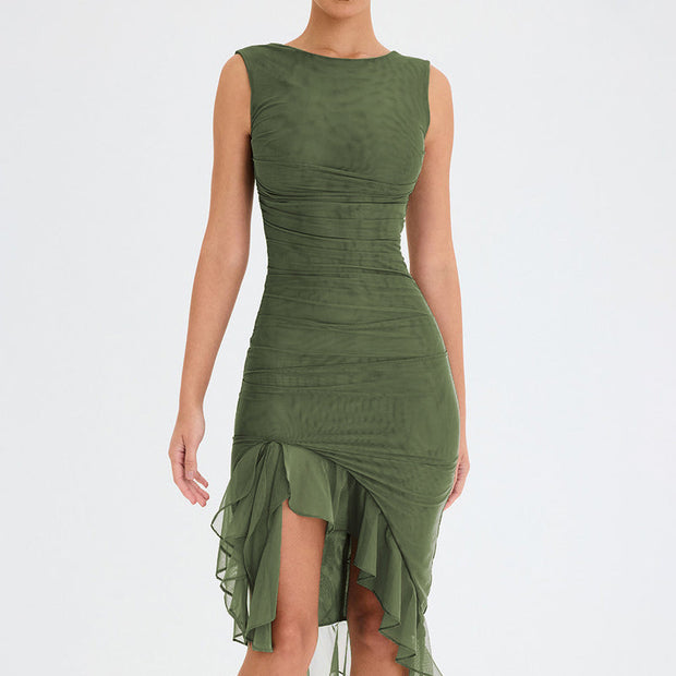 Celeste Ruffled Midi Dress – Elegant Flowy Mid-Length Summer Sundress for Women-Cramta