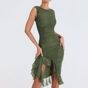 Celeste Ruffled Midi Dress – Elegant Flowy Mid-Length Summer Sundress for Women-Cramta
