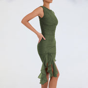 Celeste Ruffled Midi Dress – Elegant Flowy Mid-Length Summer Sundress for Women-Cramta