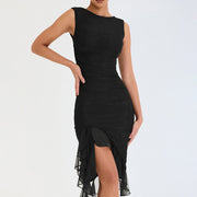 Celeste Ruffled Midi Dress – Elegant Flowy Mid-Length Summer Sundress for Women-Cramta