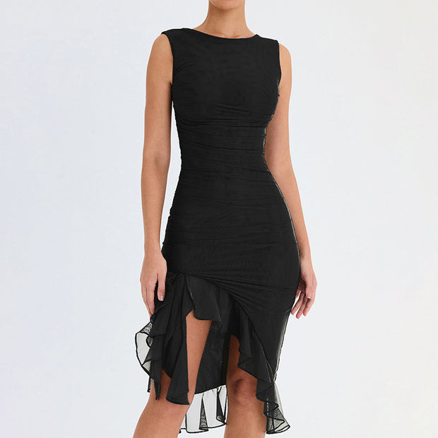 Celeste Ruffled Midi Dress – Elegant Flowy Mid-Length Summer Sundress for Women-Cramta