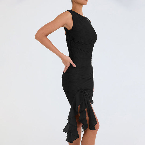 Celeste Ruffled Midi Dress – Elegant Flowy Mid-Length Summer Sundress for Women-Cramta