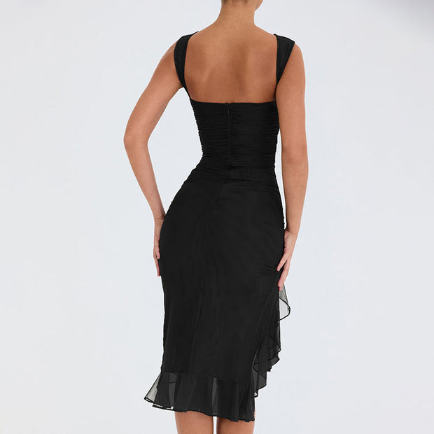 Celeste Ruffled Midi Dress – Elegant Flowy Mid-Length Summer Sundress for Women-Cramta