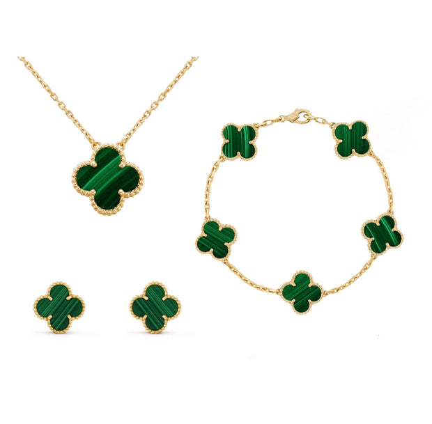 Frida Clover Jewelry Set – Classic Elegance with Necklace, Bracelet, and Earrings for an Unforgettable Style-Cramta