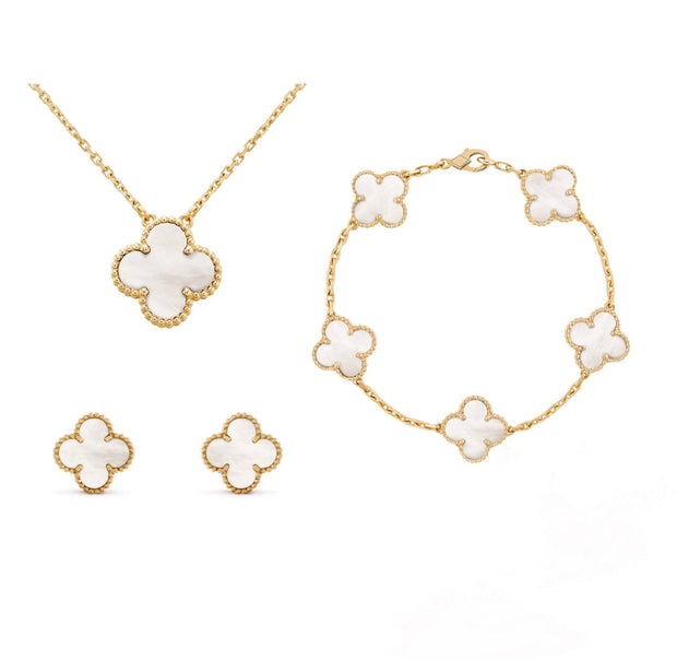 Frida Clover Jewelry Set – Classic Elegance with Necklace, Bracelet, and Earrings for an Unforgettable Style-Cramta