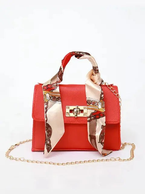 LumiElegance Brown Leather Handbag with Gold Details and Silky Scarf - Sophisticated Elegance-Cramta