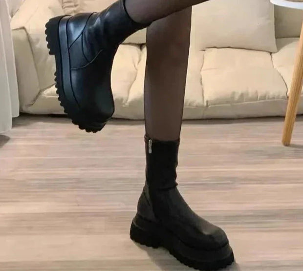 Bonafita Chunky Ankle Boots in Synthetic Leather - Urban Elegance and Unmatched Comfort-Cramta