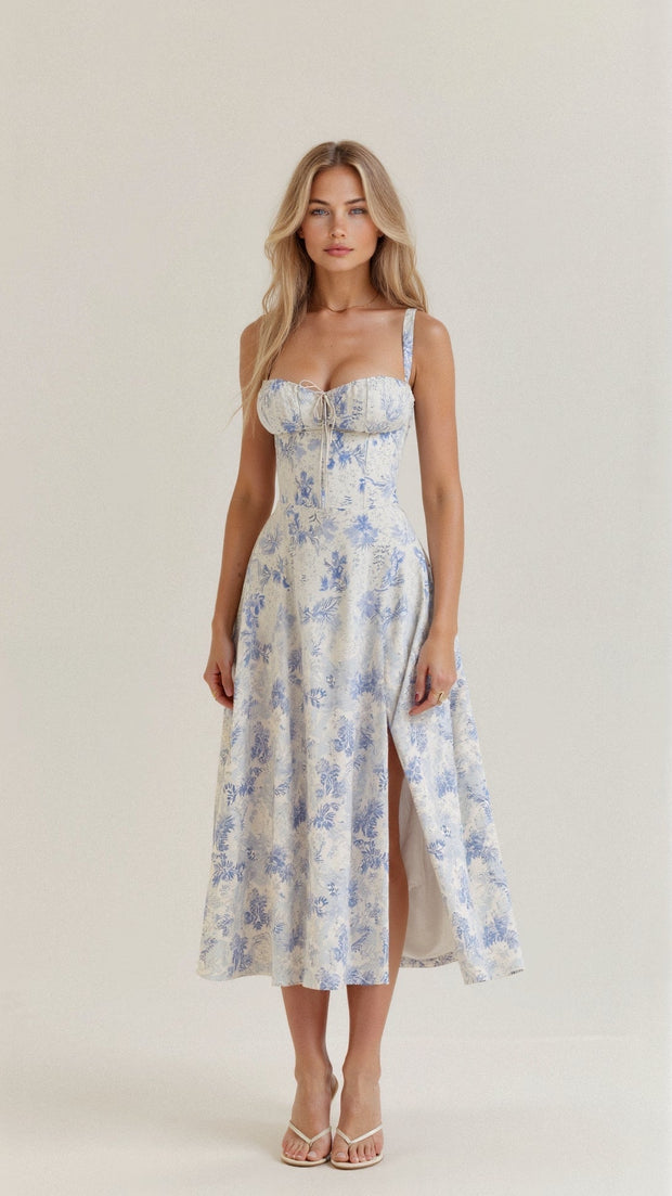 Kiana Midi Dress with Corset – Elegant Silhouette and Flowing Fit for All Occasions-Cramta