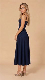 Kiana Midi Dress with Corset – Elegant Silhouette and Flowing Fit for All Occasions-Cramta