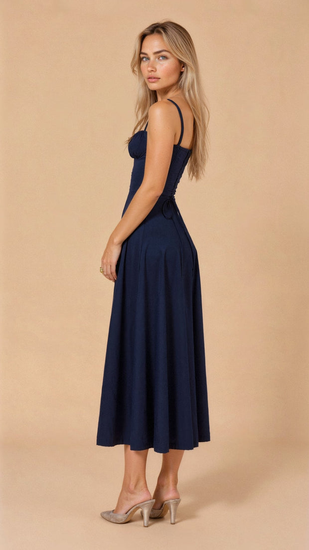 Kiana Midi Dress with Corset – Elegant Silhouette and Flowing Fit for All Occasions-Cramta
