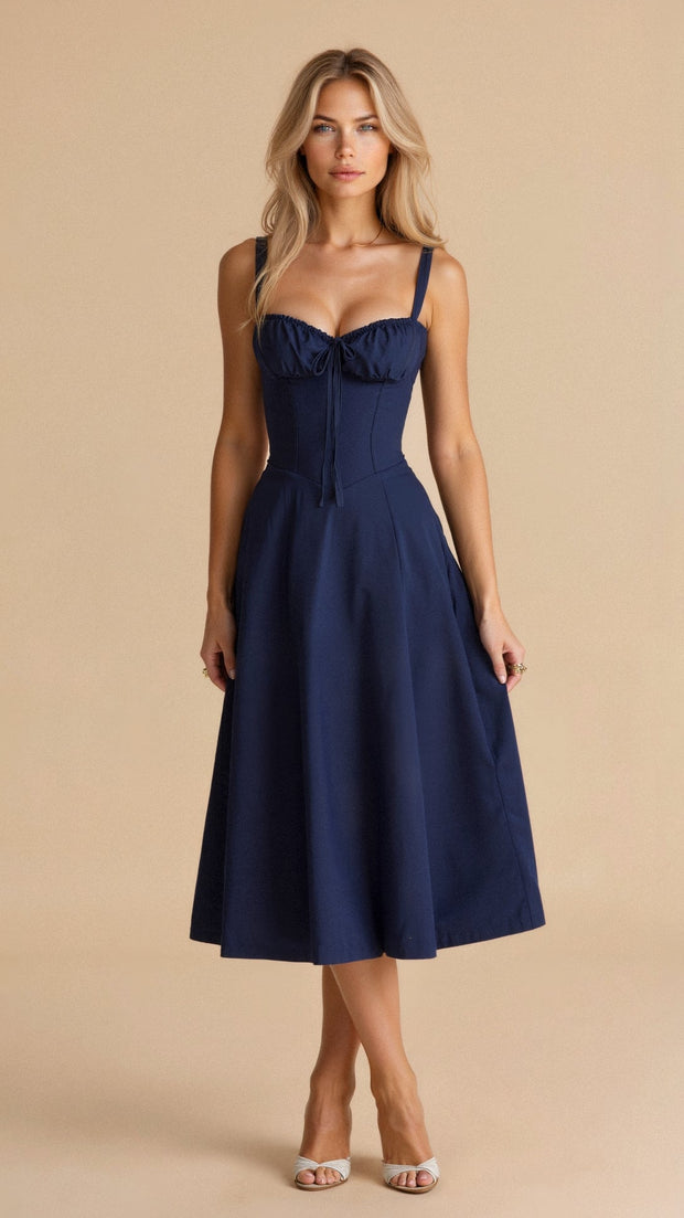 Kiana Midi Dress with Corset – Elegant Silhouette and Flowing Fit for All Occasions-Cramta