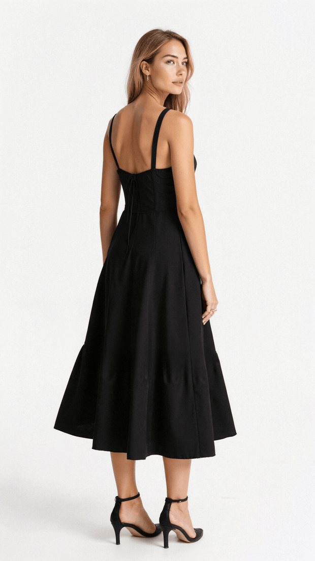 Kiana Midi Dress with Corset – Elegant Silhouette and Flowing Fit for All Occasions-Cramta