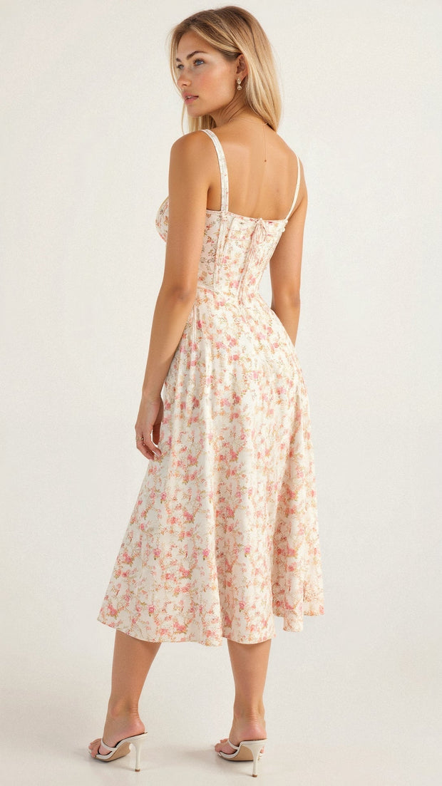 Kiana Midi Dress with Corset – Elegant Silhouette and Flowing Fit for All Occasions-Cramta