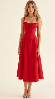 Kiana Midi Dress with Corset – Elegant Silhouette and Flowing Fit for All Occasions-Cramta
