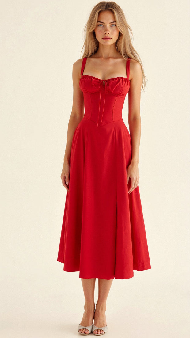 Kiana Midi Dress with Corset – Elegant Silhouette and Flowing Fit for All Occasions-Cramta